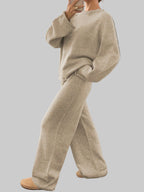 Women’s Luxe Contrast Trim Knit Two-Piece Set – Oversized Sweater & Wide Leg Pants Elegant Lounge Set