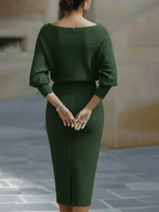Women’s Draped Midi Pencil Dress – Batwing Sleeve Elegant Bodycon Midi Dress for Office, Dinners & Formal Events