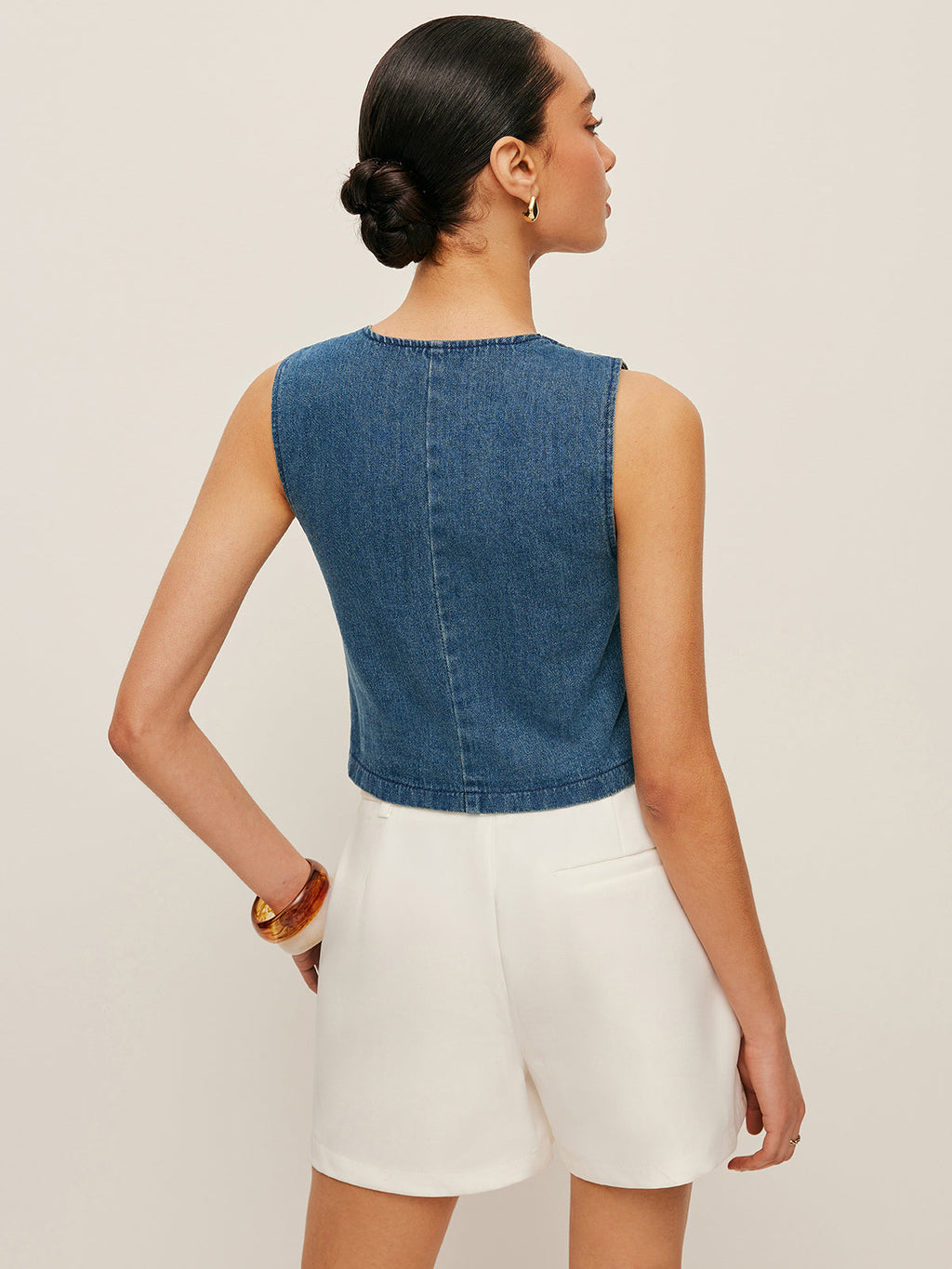 Women’s Denim Sleeveless Top — 100% Cotton Metal Detail Regular Fit Casual Jean Vest Shirt