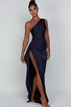 Ariel One-Shoulder Satin Maxi Gown – Elegant Draped High-Slit Evening Dress