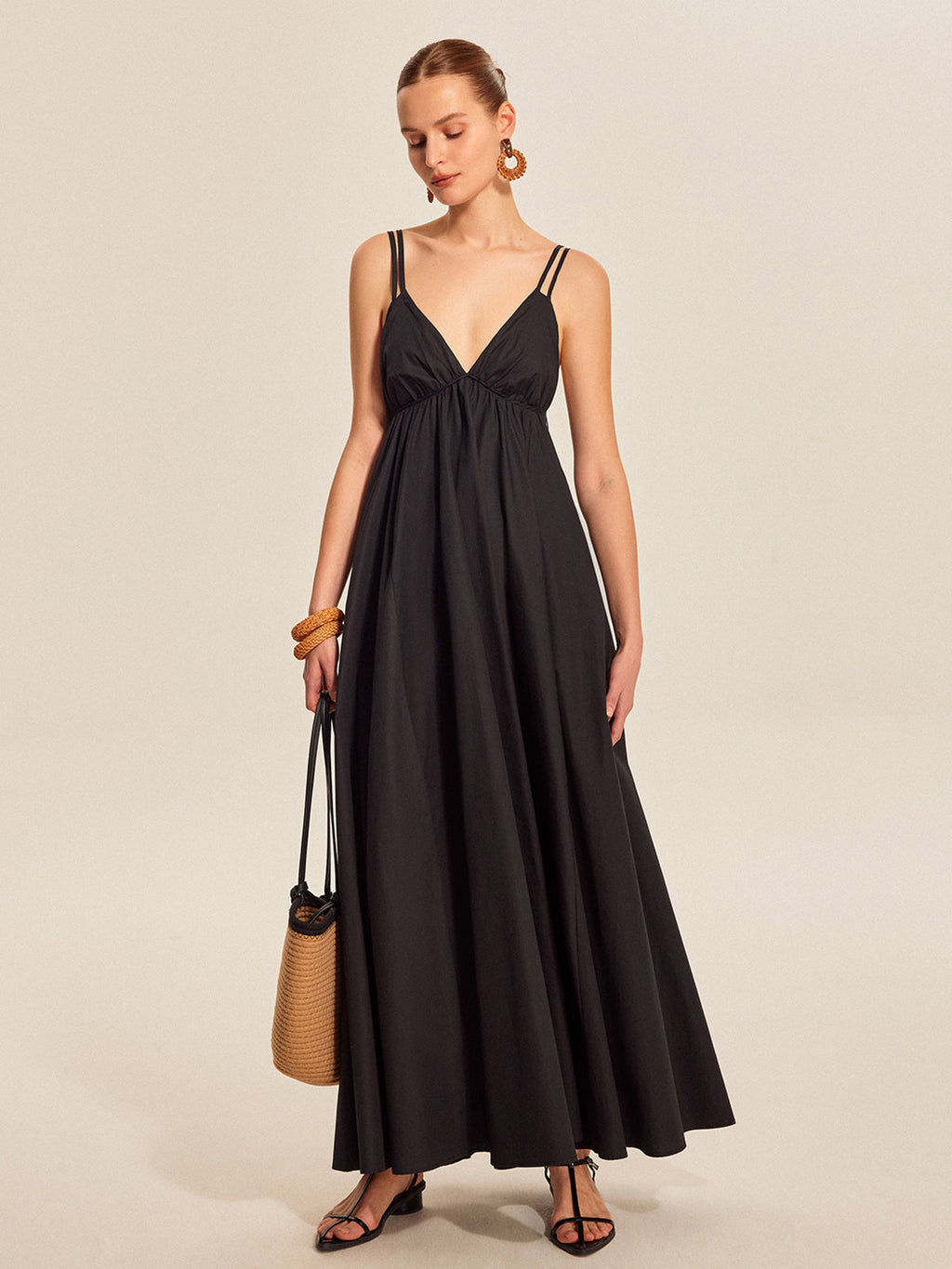 Women’s 100% Cotton Backless Maxi Dress – Adjustable Straps V-Neck Sleeveless Summer Dress for Vacation & Events
