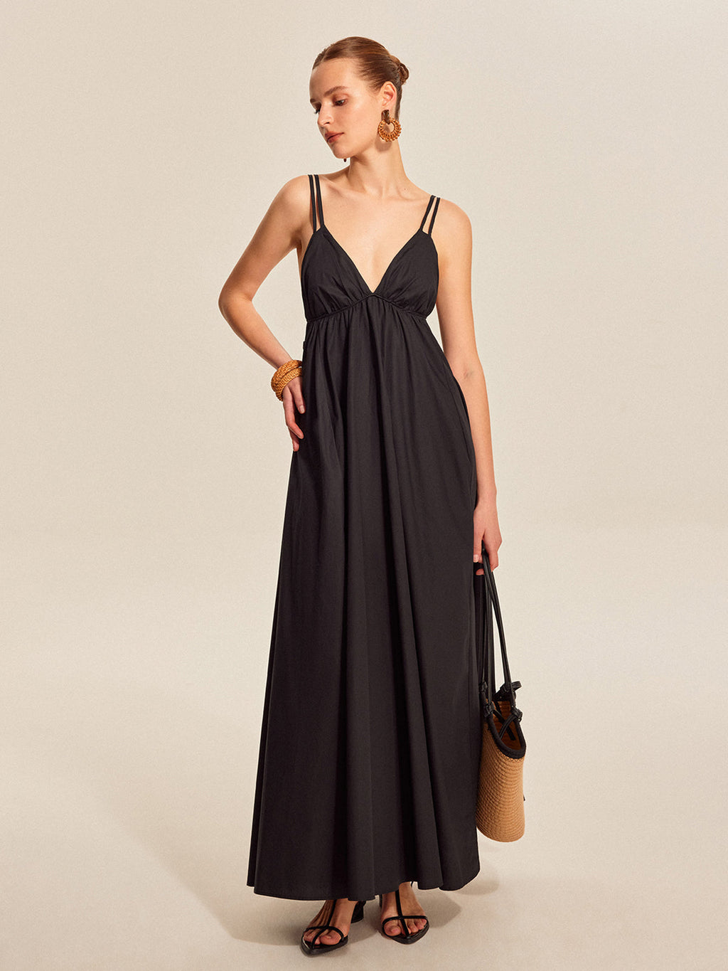Women’s 100% Cotton Backless Maxi Dress – Adjustable Straps V-Neck Sleeveless Summer Dress for Vacation & Events