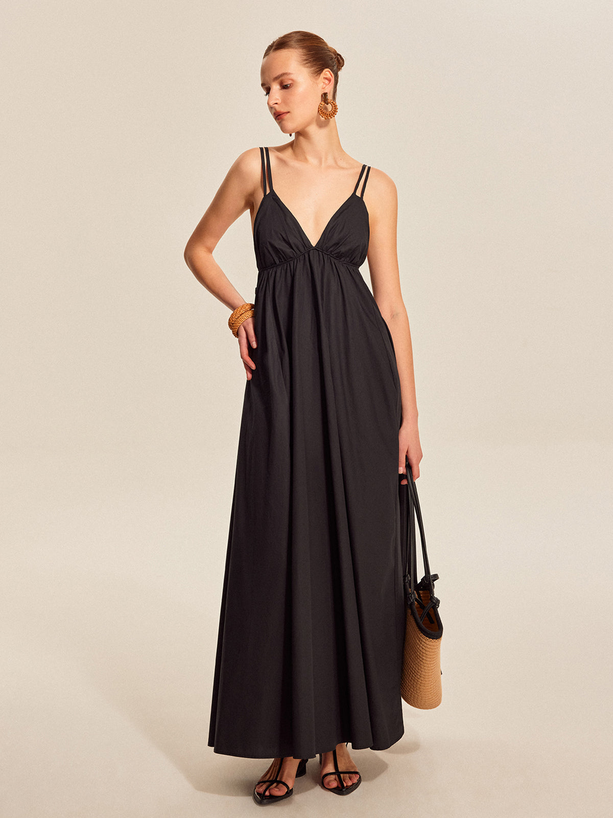 Women’s 100% Cotton Backless Maxi Dress – Adjustable Straps V-Neck Sleeveless Summer Dress for Vacation & Events
