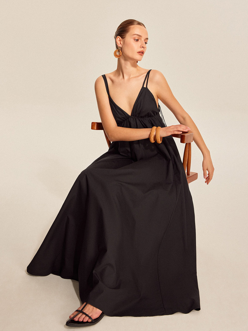 Women’s 100% Cotton Backless Maxi Dress – Adjustable Straps V-Neck Sleeveless Summer Dress for Vacation & Events
