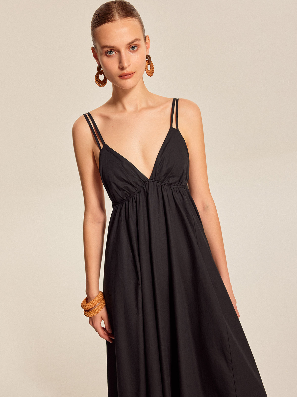 Women’s 100% Cotton Backless Maxi Dress – Adjustable Straps V-Neck Sleeveless Summer Dress for Vacation & Events