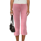 Black Capri Pants with Satin Bow Hem Detail Women's Cropped Flare Trousers