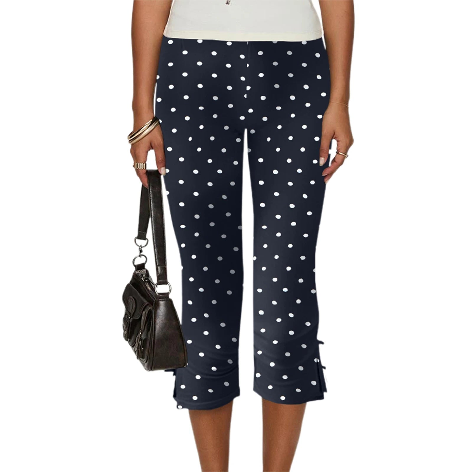 Black Capri Pants with Satin Bow Hem Detail Women's Cropped Flare Trousers