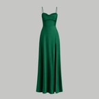 Women’s Satin Cowl Neck Maxi Dress – Elegant Slit Formal Evening Dress with Spaghetti Straps