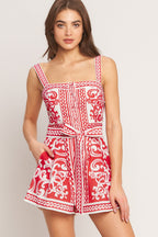 Printed Button Down Woven Romper
