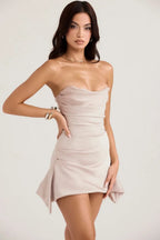 Eesha Satin Corset Midi Dress – Draped Asymmetrical Ruched Evening Dress