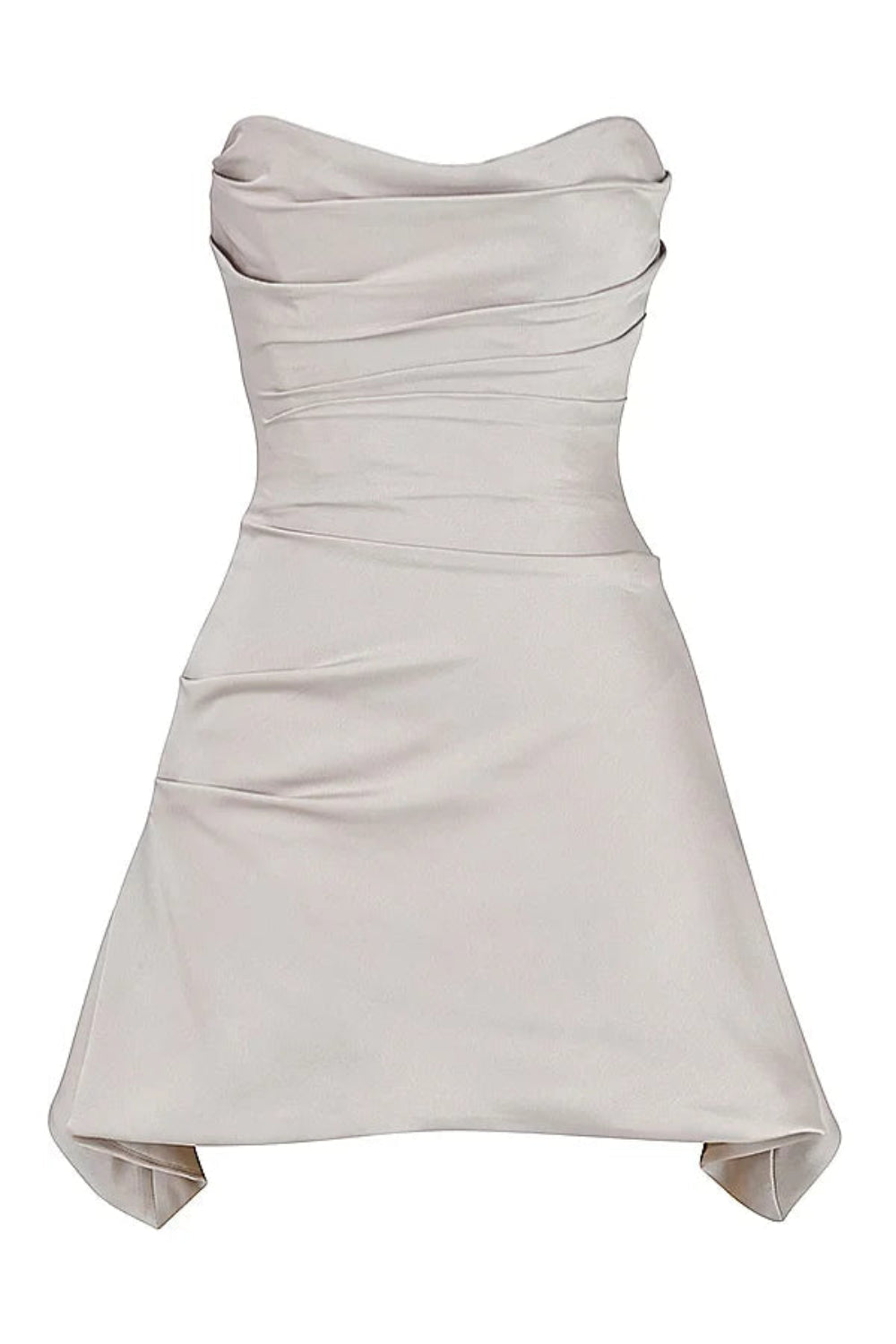 Eesha Satin Corset Midi Dress – Draped Asymmetrical Ruched Evening Dress