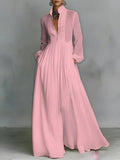 Women’s Cotton Linen Blend Flowing Button Front Maxi Dress Relaxed Fit Gathered Waist Full Length Summer Elegant Casual Vacation Resort Dress