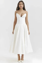 Women's Black Strapless Corset Bodice Fit-and-Flare Dress Sweetheart Neck Party & Night Out