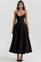 Women's Black Strapless Corset Bodice Fit-and-Flare Dress Sweetheart Neck Party & Night Out
