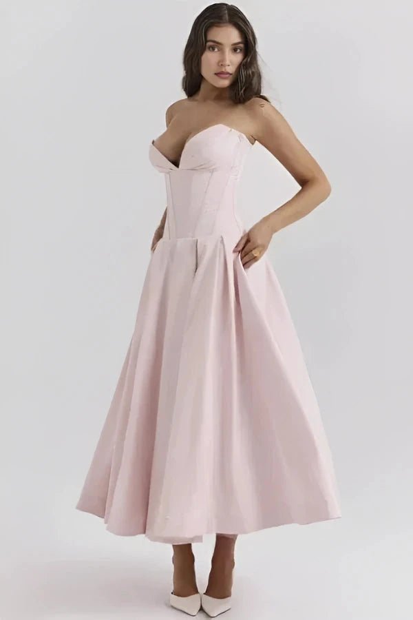 Women's Black Strapless Corset Bodice Fit-and-Flare Dress Sweetheart Neck Party & Night Out
