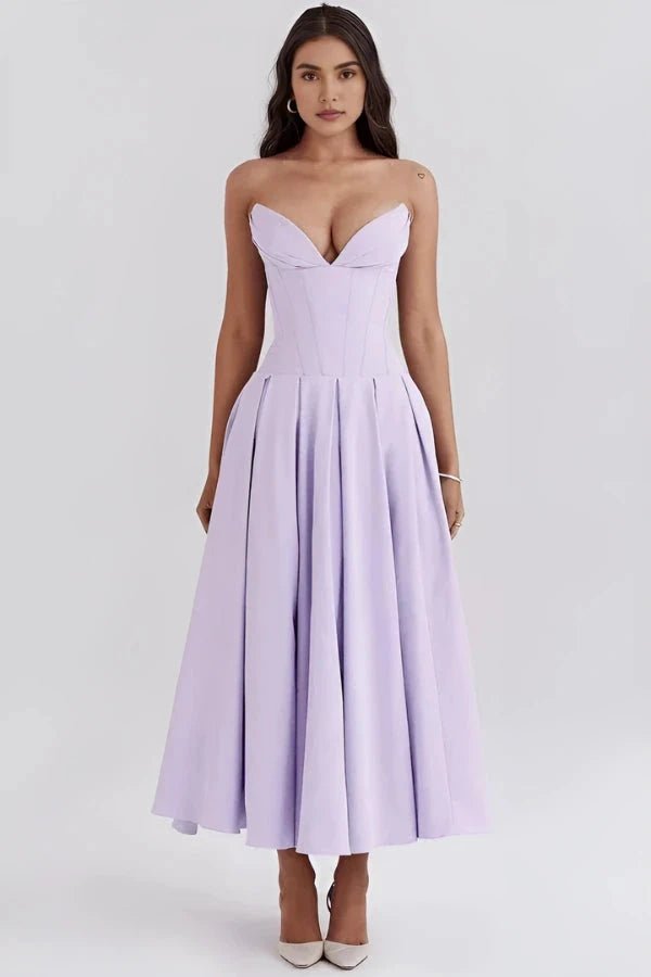 Women's Black Strapless Corset Bodice Fit-and-Flare Dress Sweetheart Neck Party & Night Out