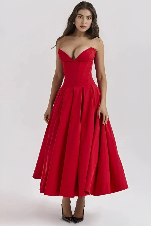 Women's Black Strapless Corset Bodice Fit-and-Flare Dress Sweetheart Neck Party & Night Out