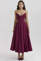 Women's Black Strapless Corset Bodice Fit-and-Flare Dress Sweetheart Neck Party & Night Out