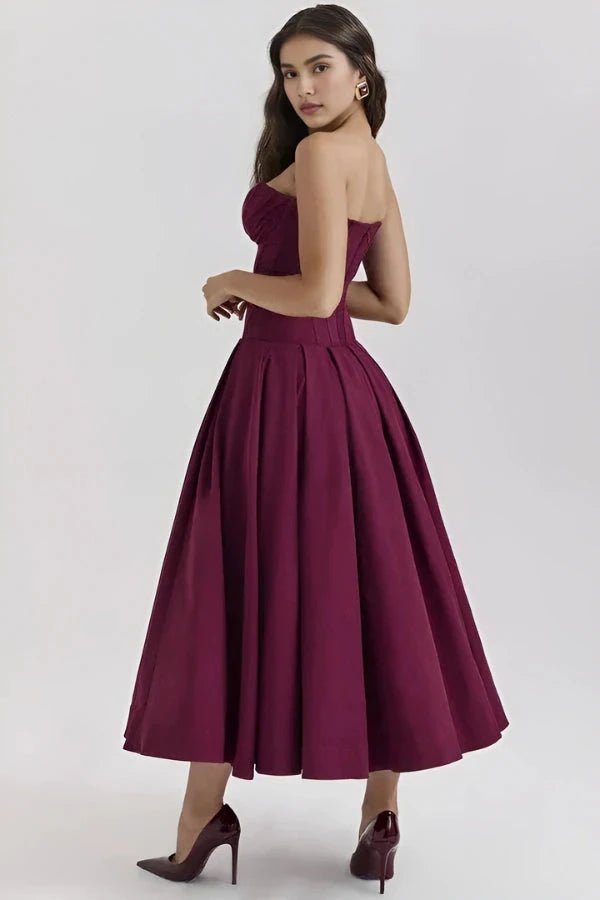 Women's Black Strapless Corset Bodice Fit-and-Flare Dress Sweetheart Neck Party & Night Out