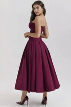 Women's Black Strapless Corset Bodice Fit-and-Flare Dress Sweetheart Neck Party & Night Out