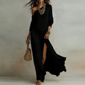 Women’s One-Shoulder Maxi Dress with Split Hem – Elegant Bohemian Holiday Party Dress