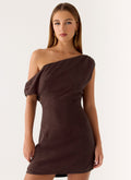 Mini Dress with Asymmetrical Neckline & Fully Lined Design for Effortless Style