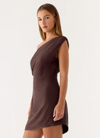 Mini Dress with Asymmetrical Neckline & Fully Lined Design for Effortless Style