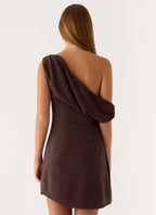 Mini Dress with Asymmetrical Neckline & Fully Lined Design for Effortless Style