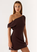 Mini Dress with Asymmetrical Neckline & Fully Lined Design for Effortless Style