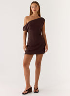 Mini Dress with Asymmetrical Neckline & Fully Lined Design for Effortless Style