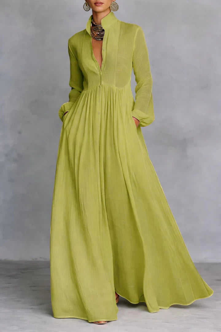 Women’s Cotton Linen Blend Flowing Button Front Maxi Dress Relaxed Fit Gathered Waist Long Summer Elegant Casual Vacation Resort Everyday Chic Dress