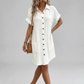Women's Linen Shirt Dress Summer Casual Button Down Belted Midi Dress Beach Vacation Outfit