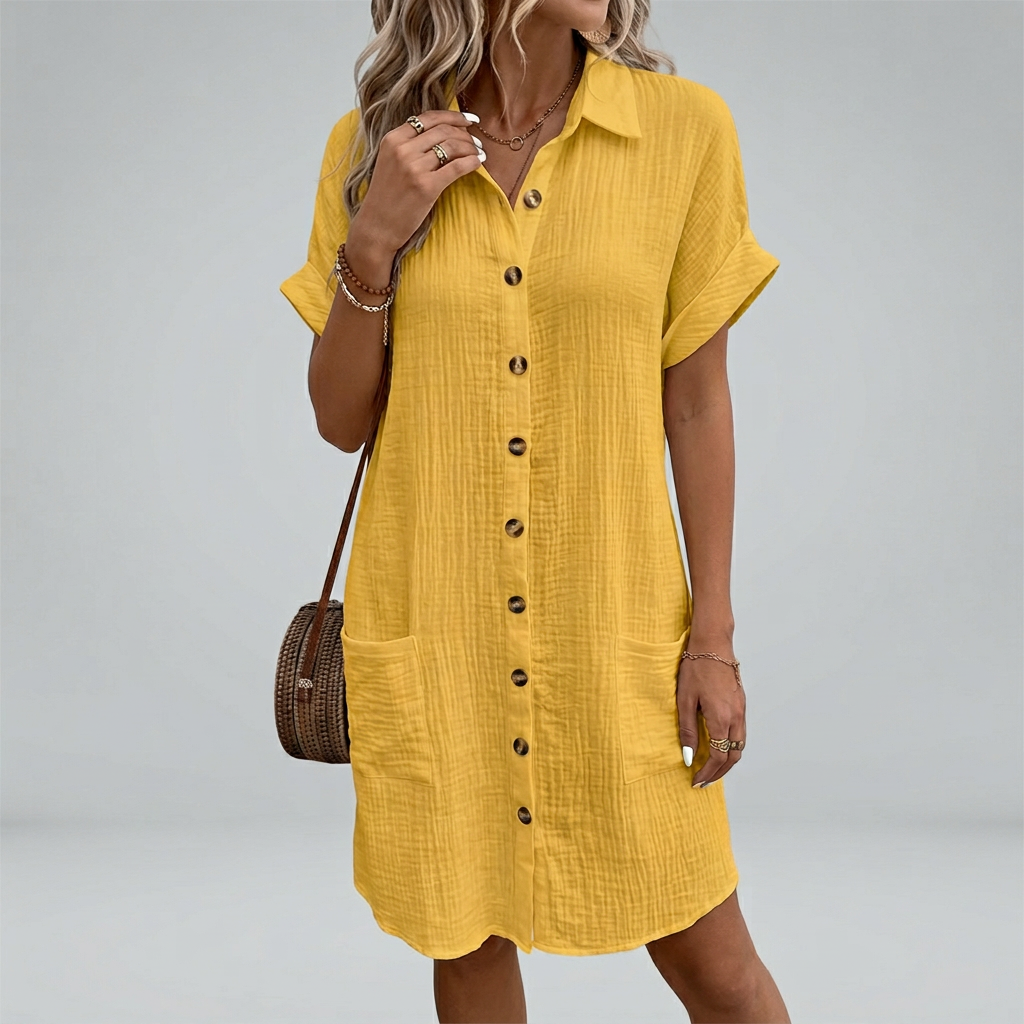 Women's Linen Shirt Dress Summer Casual Button Down Belted Midi Dress Beach Vacation Outfit