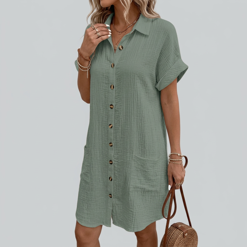 Women's Linen Shirt Dress Summer Casual Button Down Belted Midi Dress Beach Vacation Outfit