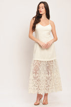 Elegant Lace White Midi Dress with Cami Bodice