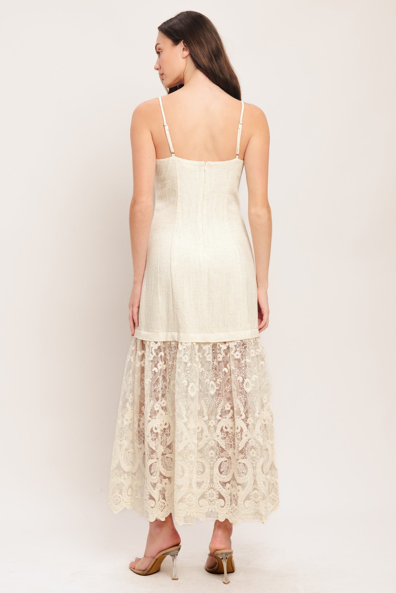 Elegant Lace White Midi Dress with Cami Bodice