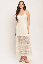 Elegant Lace White Midi Dress with Cami Bodice