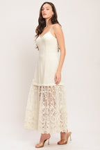 Elegant Lace White Midi Dress with Cami Bodice