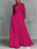 Women’s Cotton Linen Blend Flowing Button Front Maxi Dress Relaxed Fit Gathered Waist Full Length Elegant Casual Summer Vacation Resort Wear Dress