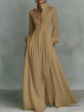 Women’s Cotton Linen Blend Button Front Maxi Dress Relaxed Fit Gathered Waist Full Length Flowy Elegant Casual Summer Vacation Resort Wear Dress