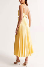 Elegant Pleated Maxi Dress for Women – Flowing A-Line Formal & Casual Long Dress