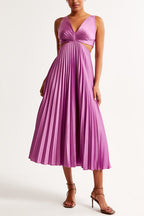 Elegant Pleated Maxi Dress for Women – Flowing A-Line Formal & Casual Long Dress