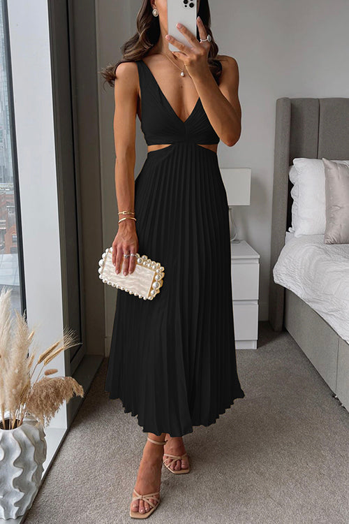 Elegant Pleated Maxi Dress for Women – Flowing A-Line Formal & Casual Long Dress