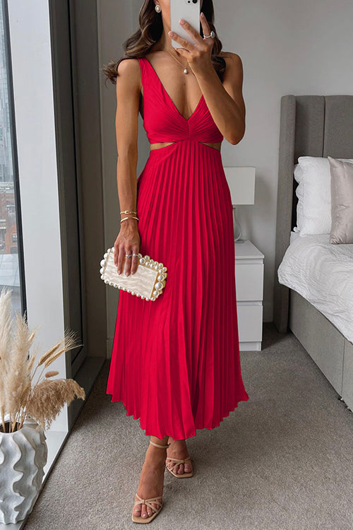 Elegant Pleated Maxi Dress for Women – Flowing A-Line Formal & Casual Long Dress