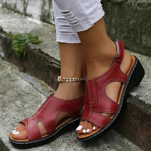 Women’s Premium Leather Wedge Sandals – Orthopedic Arch Support Comfortable Summer Shoes