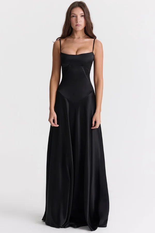 Elegant Satin Maxi Dress White Long Dress with Lace-Up Back for Timeless Sophistication