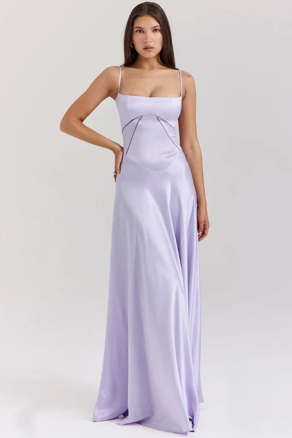 Elegant Satin Maxi Dress White Long Dress with Lace-Up Back for Timeless Sophistication