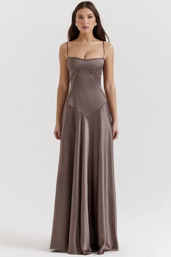 Elegant Satin Maxi Dress White Long Dress with Lace-Up Back for Timeless Sophistication