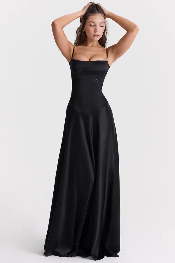 Elegant Satin Maxi Dress White Long Dress with Lace-Up Back for Timeless Sophistication