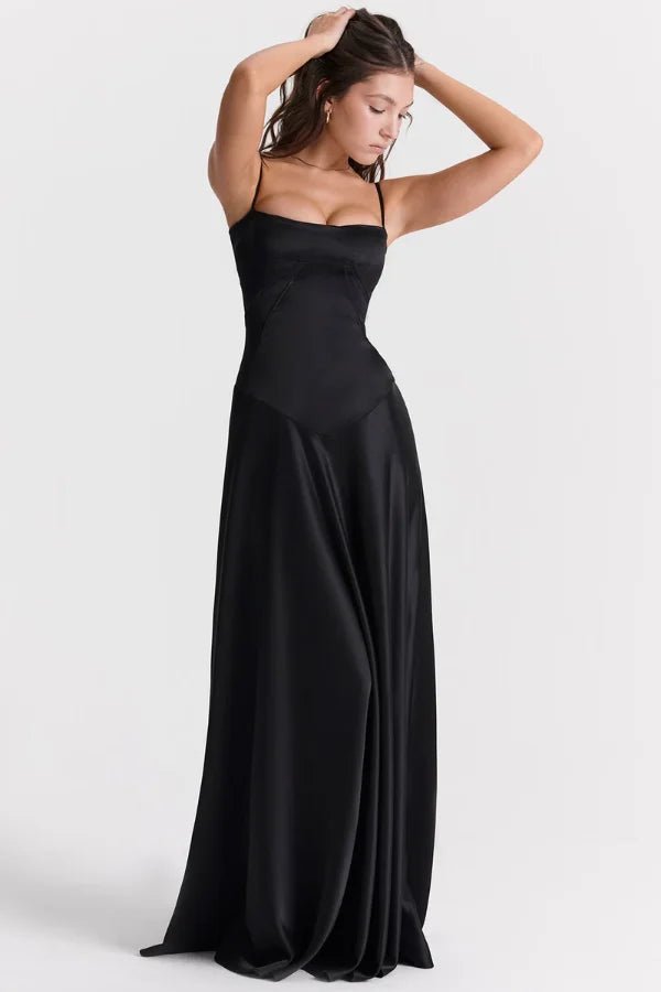Elegant Satin Maxi Dress White Long Dress with Lace-Up Back for Timeless Sophistication